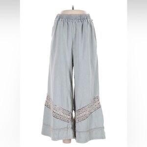 New: Oli & Hali Boho Cotton Cropped Lace Detail Wide Leg Palazzo Pants• Small